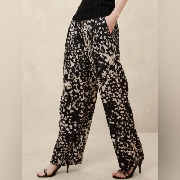 NWT Banana Republic Factory Pants Relaxed Trouser Black Off-White Abstract Sz 14 - Picture 3 of 12